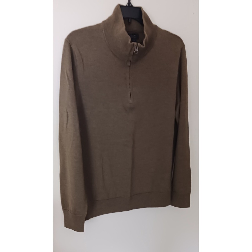 Men's J.CREW Pullover Sweater with Zipper Olive Size M Lightweight Merino Wool